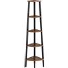 VASAGLE Mensola angolare, con 5 ripiani, facile da montare, struttura in acciaio, per soggiorno, camera da letto, balcone, design industriale, vintage, marrone rustico e nero