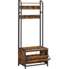 VASAGLE Appendiabiti e Scarpiera, Appendiabiti da Corridoio con Panca e Scarpiera, 7 Ganci, Ripiano Superiore, Ideale per Corridoio, Camera da Letto, Soggiorno, Stile Moderno, Marrone Rustico e Nero,