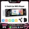 Podofo Autoradio 1 Din da 5.1 Pollici, Lettore MP5, Carplay Wireless, Android Auto, Mirror Link, Schermo Touch HD 1120*480, Radio FM, USB, BT, EQ, Lettore Multimediale Video, Controllo al Volante,