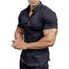 EOUOSS Camicia Aderente da Uomo, a Maniche Corte, vestibilità Aderente, Elasticizzata, Casual, con Bottoni