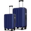 SHOWKOO Valigie Rigide 100% Policarbonato Bagaglio Leggero Espandibile Serratura TSA 8 Ruote (Blu Scuro, Set 55+75 cm)
