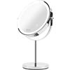 Girmi BE02 Specchio per Trucco con Luce LED, Lente di ingrandimento 1x/3X, Illuminazione a 3 colori, Ricaricabile con Doppio specchio, Rotazione a 360° e Tasto Touchscreen, Cromato