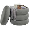 SONGMICS Pouf Contenitore in Tessuto Teddy, Rotondo, 30 L, 43 x 43 x 47 cm | Sgabello Trucco, Poggiapiedi, Carico 150 kg, per Salotto, Grigio Piombo, COLLEZIONE ISLAND LOM015GN01