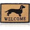 Relaxdays Zerbino con Bassotto, Fibra di Cocco, Frase Welcome, Interni ed Esterni, 40x60 cm, Antiscivolo, Naturale/Nero