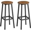 VASAGLE Set di 2 Sgabelli da Bar, Sedie da Cucina, Struttura in Metallo, Montaggio Facile, Alto 74 cm, con Poggiapiedi, per Cucina, Soggiorno, Sala da Pranzo, Marrone Vintage e Nero LBC132K01