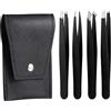 Brencco Set da 4 Pinzette Professionali in Acciaio Inossidabile - per Sopracciglia, Peli Incarniti, Barba - Punta Pianta/Obliqua/Extra Obliqua/Sottile