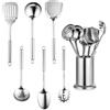 VINATO Set 7 Utensili da Cucina in Inox con Supporto | Utensili da Cucina in Acciaio Inossidabile, Set di Spatole con Mestolo, Schiumarola, Paletta per Pasta, Resistente al Calore