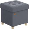 SONGMICS Pouf Contenitore, Cassapanca Pieghevole, 37 L, 38 x 38 x 40 cm | Sgabello Poggiapiedi, Superficie in Velluto, per Camera da Letto Soggiorno, Grigio e Nero, Collezione MELISA LSF0516G01