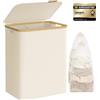 SONGMICS Cesto Portabiancheria con Coperchio, 130 L, Sacco Rimovibile | Cesta per Bucato, 52 x 38,5 x 70,5 cm, Pieghevole, Salvaspazio, Tessuto Oxford, Bianco e Bambù Chiaro, ROXANNE LCB513W01