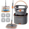 SONGMICS Mocio con Secchio, Separazione Acqua Pulita e Sporca, 3,5 L | Mocio Piatto, Lavaggio Senza Mani, 31 x 31 x 19 cm, Arancione e Grigio, Collezione Clemax, LMB006OT04