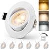HOMEOW Faretti LED da Incasso 230V Metal Ø68mm - 80mm Dimmerabile 6 Pezzi | Faretti Neri IP44 for Bagno, Orientabili Luce Calda / Natural / Fredda,3000K 4000K 6000K,Dimmerabile a 3 livelli