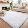 Amdrebio Tappeto bianco per camera da letto, 7,6 x 15,2 cm, soffice tappeto a pelo lungo per soggiorno, comodino per camera dei bambini, tappeto shaggy per cameretta dei bambini, tappeto in peluche
