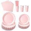 Kacerter 125 Pezzi Stoviglie per Feste, per 25 Ospiti Piatti di Carta con Bordo Ondulato, Bicchieri, Tovaglioli e Cannucce per Compleanno, Baby Shower, Matrimonio e Laurea, Rosa Chiaro