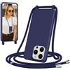 Jrkvniv Cover per iPhone 14 Pro Max con Cordino, Blu Scuro | Morbido TPU Silicone Case con Laccio Tracolla, Regolabile e Rimovibile, Antiurto AntiGraffio Case