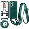Belzsxy Magnetica Cover con Cordino per Samsung Galaxy S22,[Compatibile con MagSafe], Cover in Silicone, Regolabile Cordino Case con Laccio per Il Collo Nylon Catena Collana Tracolla,Verde