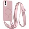 FMPCUON FNPCUON Cover Magnetica con Cordino per Samsung Galaxy S25 Edge Compatibile con MagSafe,Ricarica Wireless, Placcatura Disegno Custodia con Collana Laccio Tracolla Regolabile Case.Rosa