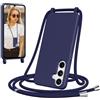 Jrkvniv Cover per Samsung Galaxy A16 con Cordino, Blu Scuro | Morbido TPU Silicone Case con Laccio Tracolla, Regolabile e Rimovibile, Antiurto AntiGraffio Case