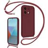 Coalbooliy Cover per Xiaomi Redmi Note 13 Pro 5G/Poco X6 5G con Cordino per Cellulare, Custodia Silicone con Regolabile Collana Sottile Morbida Case Protezione della fotocamera Necklace, Bordeaux