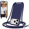 Jrkvniv Cover per iPhone 18 Pro/17 Pro con Cordino, Blu Scuro | Morbido TPU Silicone Case con Laccio Tracolla, Regolabile e Rimovibile, Antiurto AntiGraffio Case