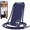 Jrkvniv Cover per iPhone 17 con Cordino, Blu Scuro | Morbido TPU Silicone Case con Laccio Tracolla, Regolabile e Rimovibile, Antiurto AntiGraffio Case