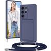 Vauki Cover per Samsung Galaxy S25 Ultra con Cordino Porta Carte, Morbido TPU Silicone Case con Laccio Tracolla, Regolabile e Rimovibile, Antiurto AntiGraffio Case per Samsung S25 Ultra, Blu Scuro