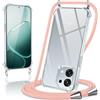 Coiwxmoi Cover per OPPO A6 Pro 5G / 4G con Cordino 6,57,Trasparente Custodia con Laccio Tracolla Corda Catena Cinghia,Ultra Morbido Silicone TPU Antiurto Case per OPPO A6 Pro, Oro Rosa