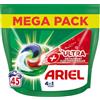 Ariel 4 in 1 PODS Detersivo Liquido In Capsule 45 Lavaggi, Tecnologia Ultra Smacchiatore, Elimina Macchie Incrostate A Bassa Temperatura Anche Dopo 7 Giorni, Made In France