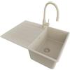 PRIMAGRAN Lavandino da Cucina al Mobile 40cm + Rubinetto, 70x50cm | Set: Rubinetto BW6020 + Kit di scarico + Lavello in Granito a 1 Vasca - Copenhagen Top, Tutto Beige