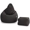 Loft 25 Sedia Gaming Bean Bag per Adulti | Seduta A Sacco per Esterni e Interni | Resistente all'Acqua Pouf | Puff Poltrona Sacco con Schienale (Bean Bag + Poggiapiedi, Grigio scuro)