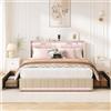 Hoscullo Letto imbottito multifunzione con 4 cassetti, 160 x 200 cm, letto con cassetti con testiera imbottita, letto per adolescenti con LED e USB, telaio del letto per adulti e adolescenti