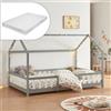 [en.casa] Letto Francese per Cameretta con Materasso a Schiuma Fredda 140 x 200 cm Letto a Casetta con Sbarre per Bambini Struttura in Legno di Pino - Grigio