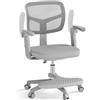 COSTWAY Sedia da Scrivania per Bambini 3-15 con Altezza Regolabile, Grigio | Sedia per Computer con Braccioli a Ribalta e Poggiapiedi, Portata 150 kg, Poltrona Ergonomica in Rete per Cameretta e Studio