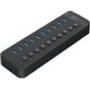 Orico Hub USB-A CT2U3-10AB-EU-BK-BP, attivo, 10 porte, 5 Gbit/s, 48 W, nero
