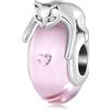 ShiYu Gatto Perlina in vetro di Murano per bracciali Pandora, Ciondolo con perlina rosa in argento sterling 925, Regalo per mamma amica
