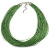 Avalaya Collana in corda di seta verde multifilo in tonalità argento, lunghezza 50 cm, estensione 7 cm