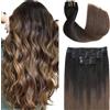 Sindra Extension Capelli Veri Clip Human Hair Extension Nero Naturale Shatush Marrone Cioccolato 55cm 120g 6Pcs Capelli Extension Clip Capelli Veri(clip#1B/4-55cm)