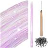 BBTO Kit di 200 Ciocche di Tinsel per Capelli con Strumenti Orpelli con Glitter per Extension di Capelli Accessori per Estensione di Capelli per Intrecciare Capelli da Ragazza Bambini (Rosa Chiaro)