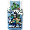 anemone Parure da letto Minecraft in cotone, 140 x 200 cm, copripiumino + 1 federa 63 x 63 cm, 100% merchandise ufficiale (A)