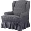 WWQQKJ Elastico Copripoltrona con Orecchie 1 Pezzo, Seersucker Tessuto Copripoltrona con Gonna Elegante Volant, Soggiorno Copridivano Mobili Protettore Copertura(Grigio Scuro)