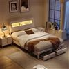 JiaOyu Letto imbottito 160x200 cm con testiera LED e funzione di ricarica USB, letto contenitore con 2 cassetti e schienale, elegante letto matrimoniale in velluto, senza materasso (beige grigio