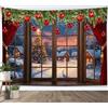 LB Arazzo Natale rustico Arazzo da Parete Inverno Snow Village Albero Natale Telo da Parete Finestra marrone sfera rossa Arte Muraria per Soggiorno Camera da Letto Dormitorio Decorazione,200x150cm