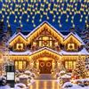 Hoteril Luci Natale Esterno Cascata, 5+5M 130 LED Luci Albero di Natale | Tenda Luminosa Esterno con 8 Modalità, Funzione Timer e Memoria, Impermeabile IP65 per Decorazioni Natalizie, Balcone, Tetto