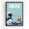 Generico Poster One Piece Thousand Sunny con Cornice Nera | Tema Anime, Grande Onda Hokusai, Decorazione Parete, Cornice Inclusa, Design Artistico