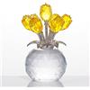 Movdyka Statuetta in cristallo giallo con vaso, bouquet di fiori ornamentali | Bouquet di fiori di cristallo fatti a mano, ornamento da collezione, statuette per San Valentino, anniversario, Natale, madri