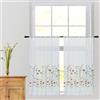 yurlisa WEMAY Tenda ricamata in stile rurale, a righe verticali, in lino, per finestra, fiore, soggiorno, tasca decorativa, 2 pannelli (W30 XL36 x 2 piani, colore: bianco
