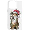Christmas Funny Cat Gifts Co. Custodia per iPhone 15 Pro Max Divertente cappello di Babbo Natale con luci di Natale