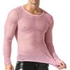 QiaTi Maglia da Uomo a Maniche Lunghe Trasparente Fishnet Maglietta a Maniche Lunghe con Muscolo Trasparente