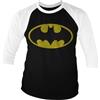 BATMAN Licenza Ufficiale Distressed Logo Baseball 3/4 Maniche Maglietta (Nero-Bianca)