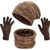 Petrunup Cappello Sciarpa e Guanti Touch Screen Uomo Invernali Berretto in Maglia con Sciarpa Beanie Collo della Ciarpa 3/2 Pezzi per Uomo Donna