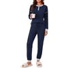 Uniexcosm Pigiama Donna Invernale, Maniche Lunghe, Dettagli a Righe | Girocollo con 3 bottoni, polsini e orlo a righe, pantaloni con fondo elasticizzato, vita elastica con coulisse e tasche
